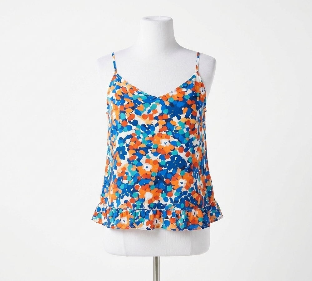 NEW MOLLY BRACKEN printed v-neck tank top in blue canopee